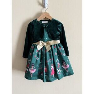 Bonnie Jean Nutcracker Christmas Dress Cardigan Shrug Toddler Girls 2T Holiday